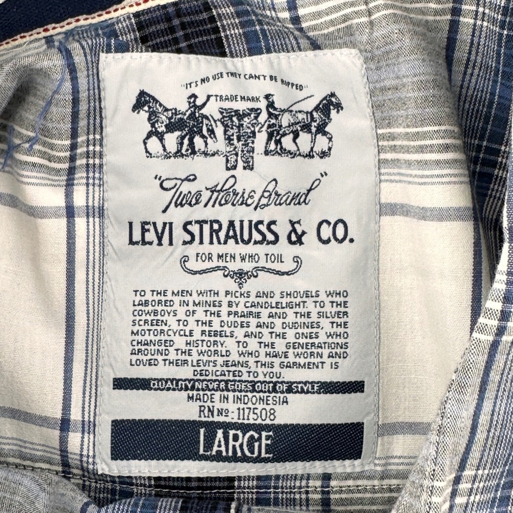 Levi Strauss & Co Shirt Mens‎ Large Blue Plaid Long Sleeve Pearl Snaps Western - Picture 4 of 10